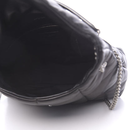 Saint Laurent Lambskin Quilted Medium Loulou Puffer Monogram Chain Satchel Black 5 of 9