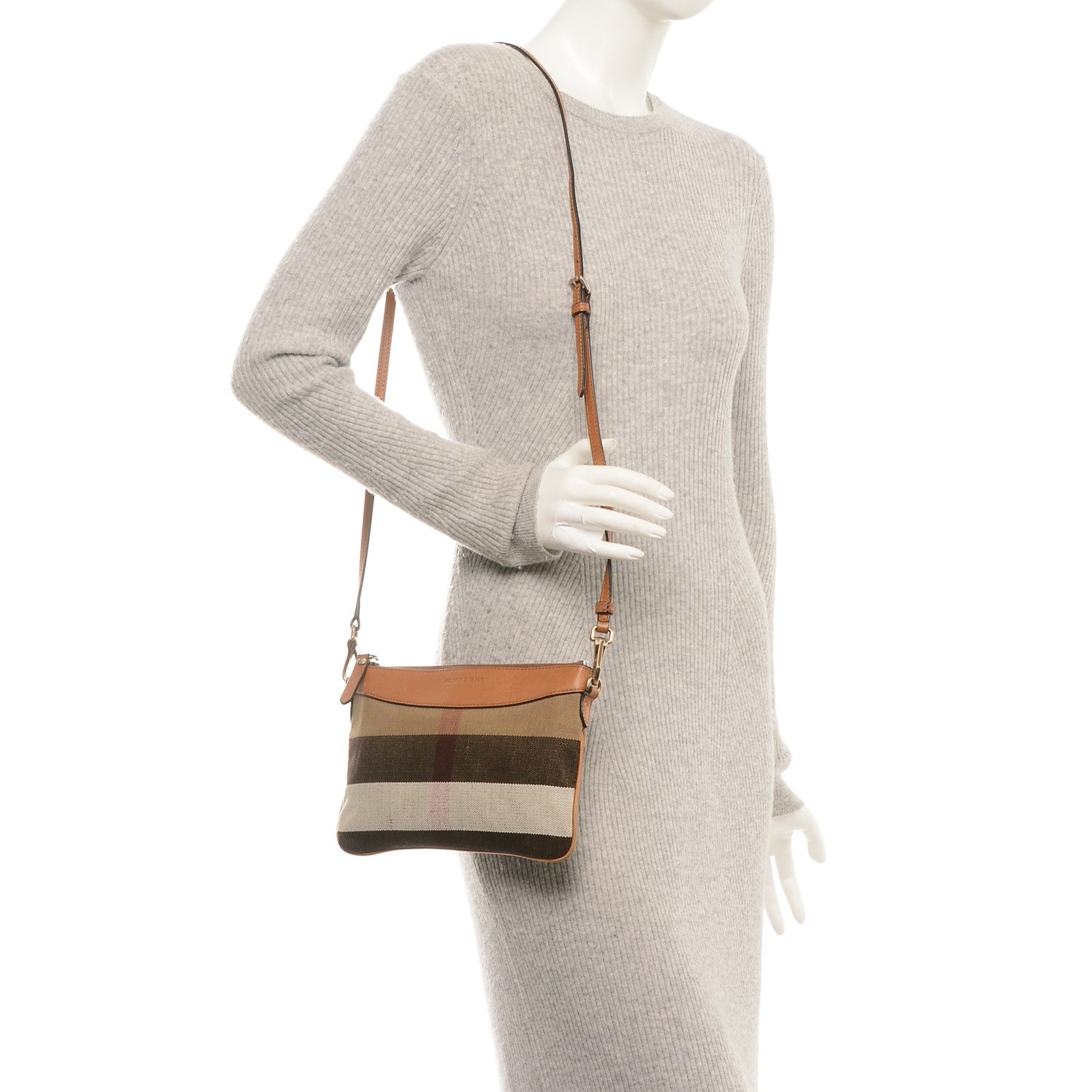 Burberry Mega Check Peyton Crossbody Clutch Bag Saddle Brown 2 of 7