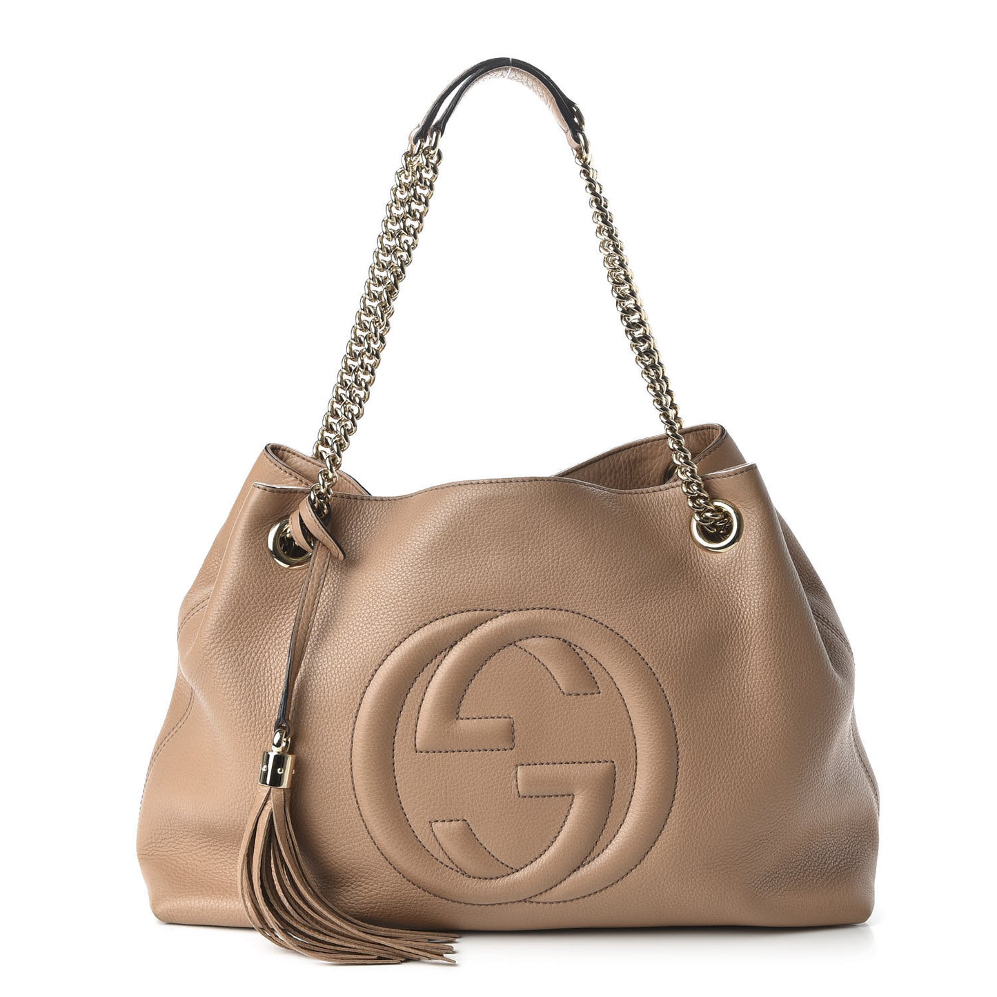 Pebbled Calfskin Medium Soho Chain Shoulder Bag Rose Beige