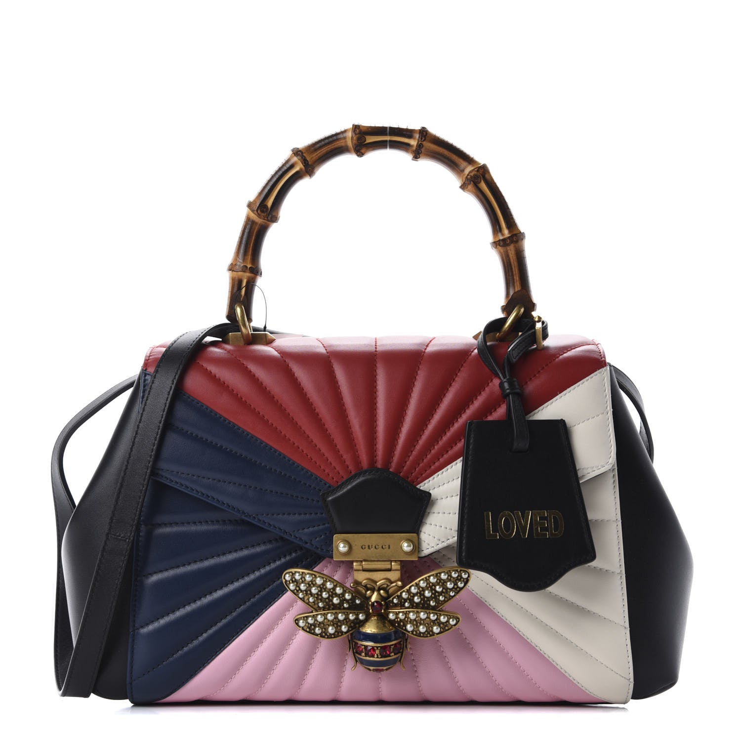 Gucci Calfskin Bamboo Trapuntata Queen Margaret Top Handle Bag Blue Agata Hibiscus Red Mystic White Sugar Pink 1 of 10