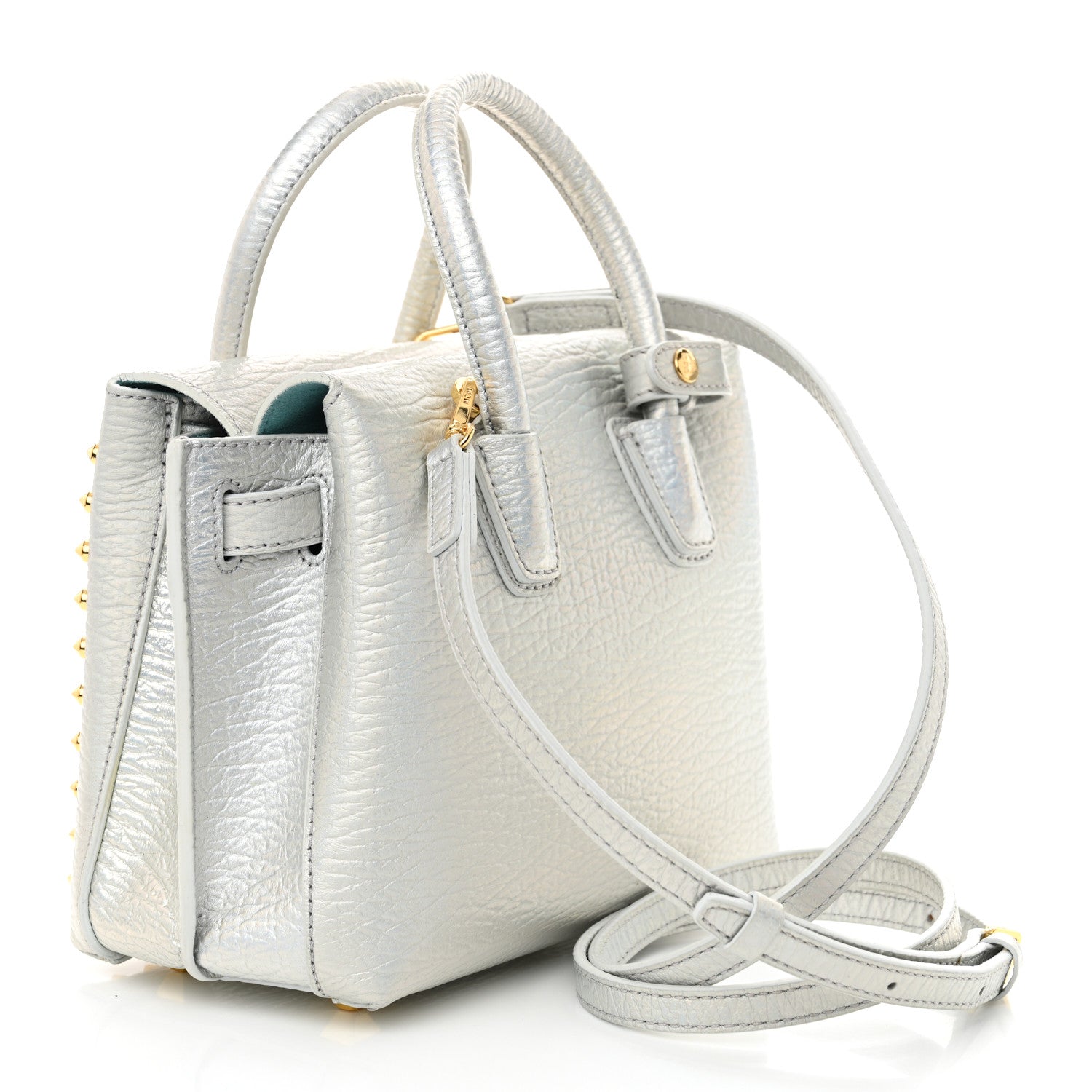 MCM Calfskin Pearls Studded Mini Milla Tote White Flake 3 of 12