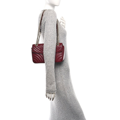 Gucci Calfskin Matelasse Small GG Marmont Shoulder Bag Rosso Ancora Red 2 of 11