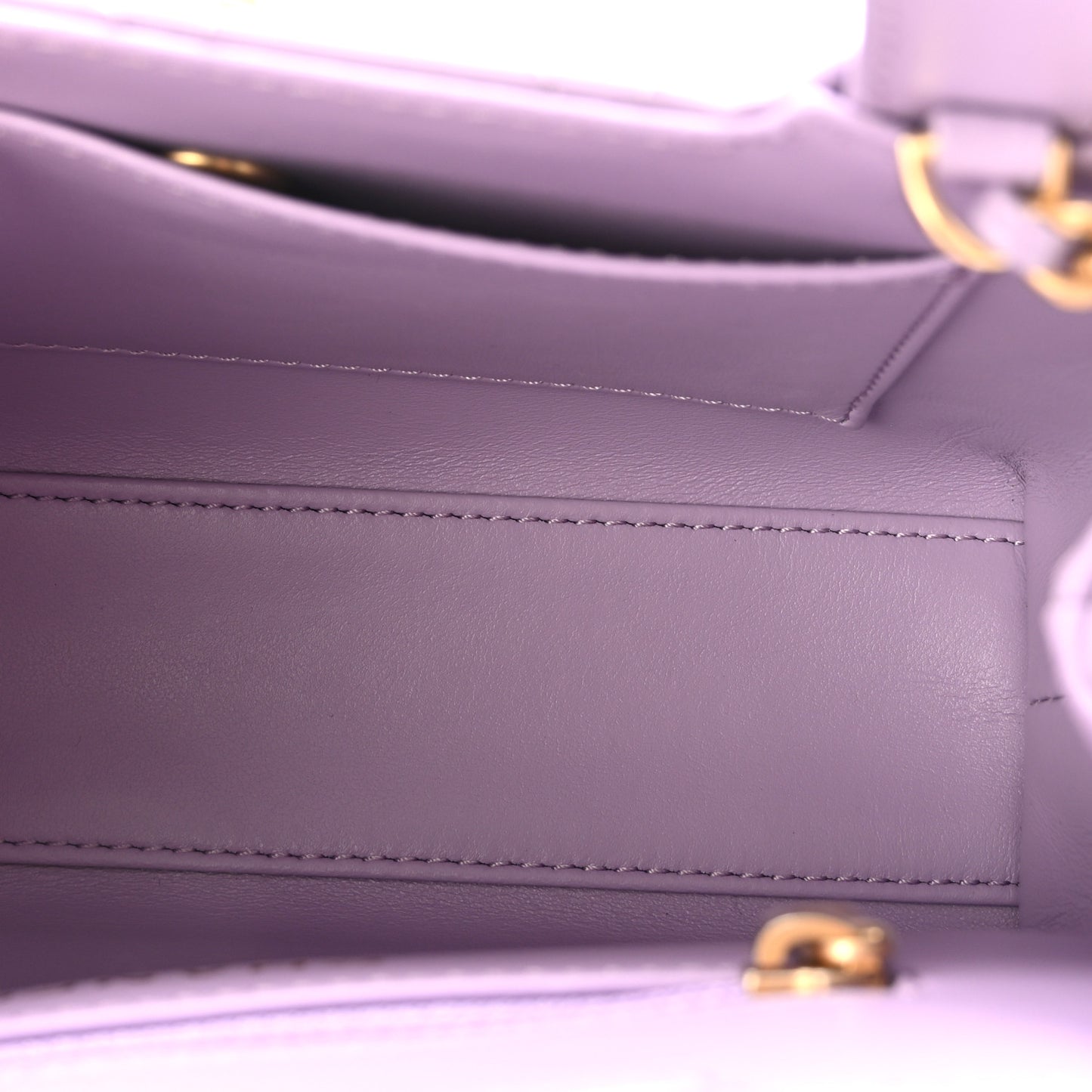 Shiny Aged Calfskin Quilted Nano Kelly Shopper Lilac