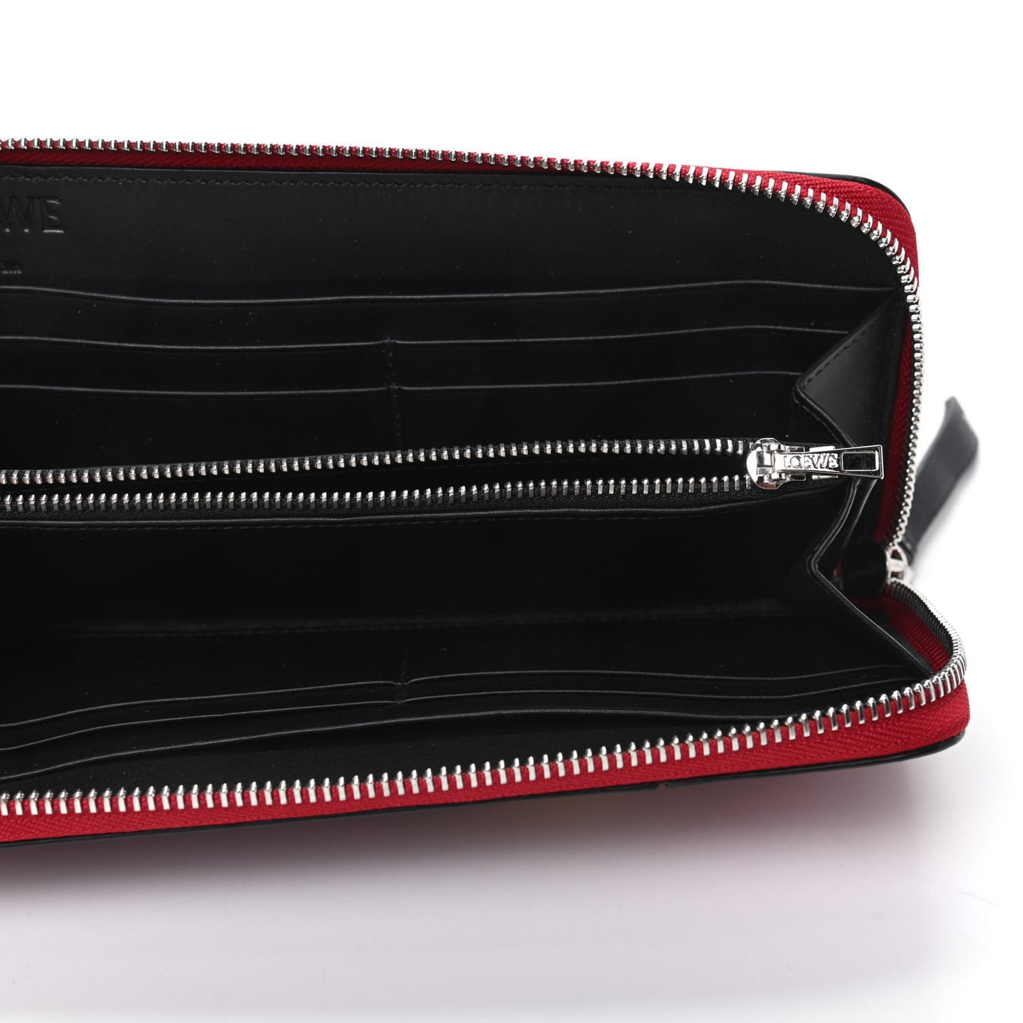 Calfskin Puzzle Striped Colorblock Zip Around Wallet Red Tan
