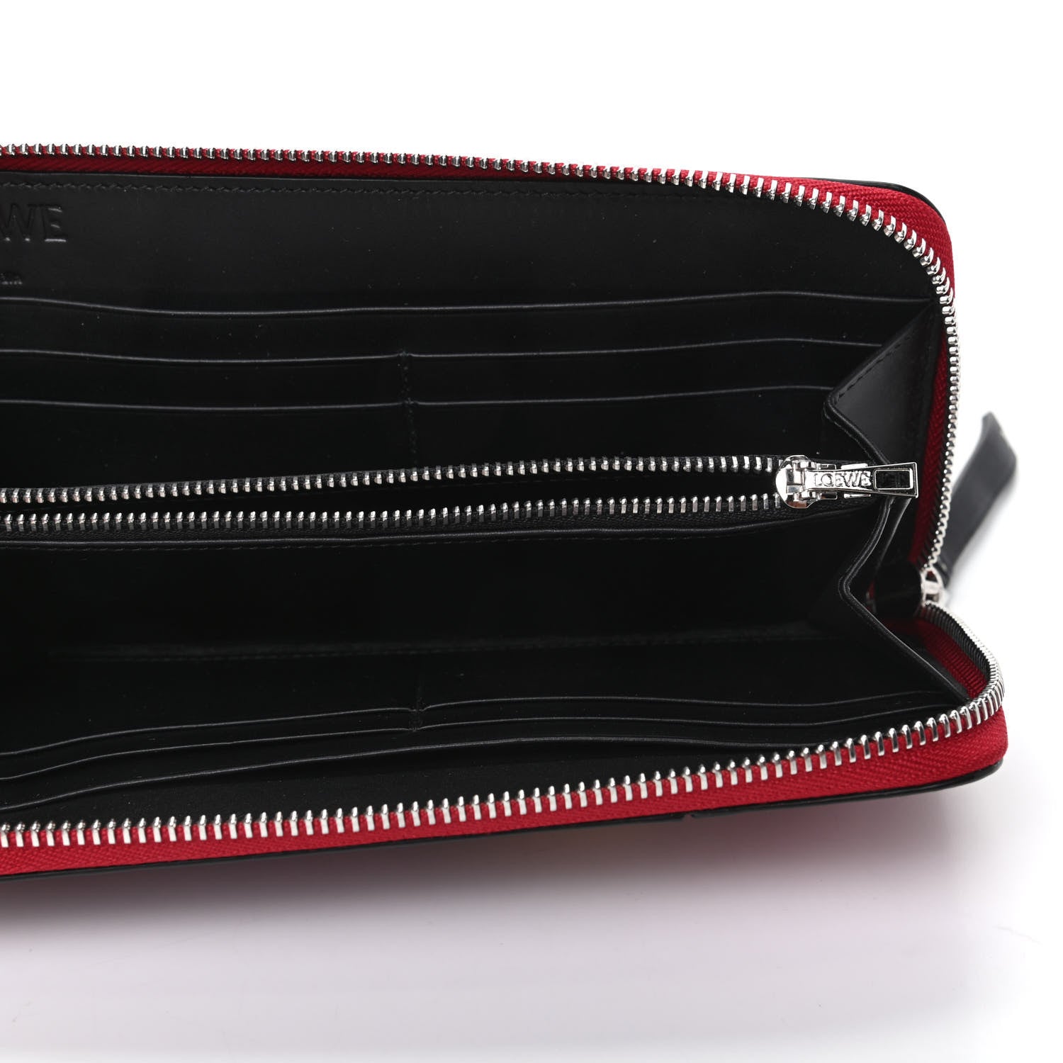 Loewe Calfskin Puzzle Striped Colorblock Zip Around Wallet Red Tan 5 of 10