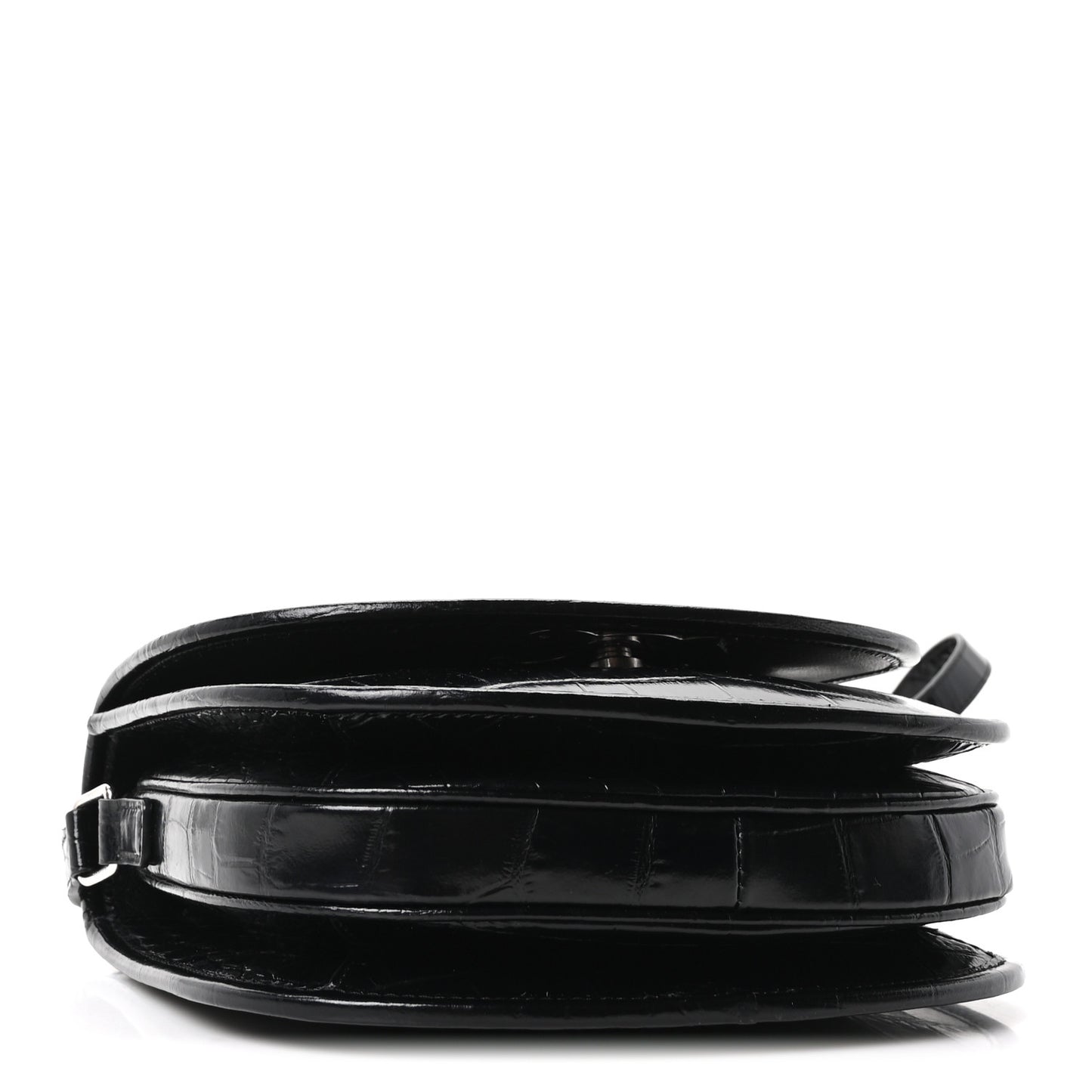 Calfskin Crocodile Embossed Medium Triomphe Besace Black