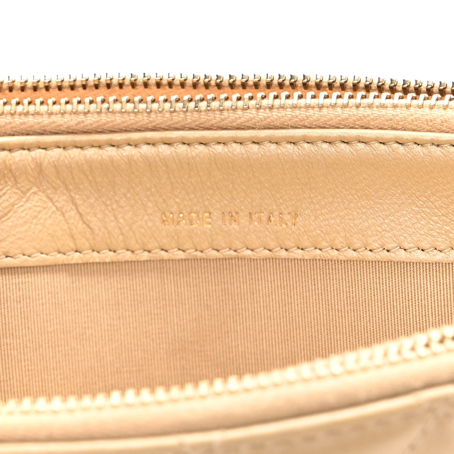 Iridescent Lambskin Quilted Pearl Clutch With Chain Beige