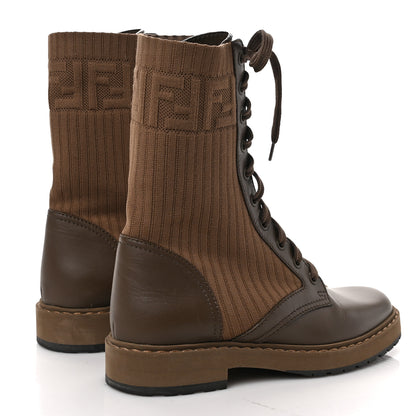 Fendi Vitello Stretch Fabric FF Rockoko Biker Boots 37 Maya Chocolate 4 of 8