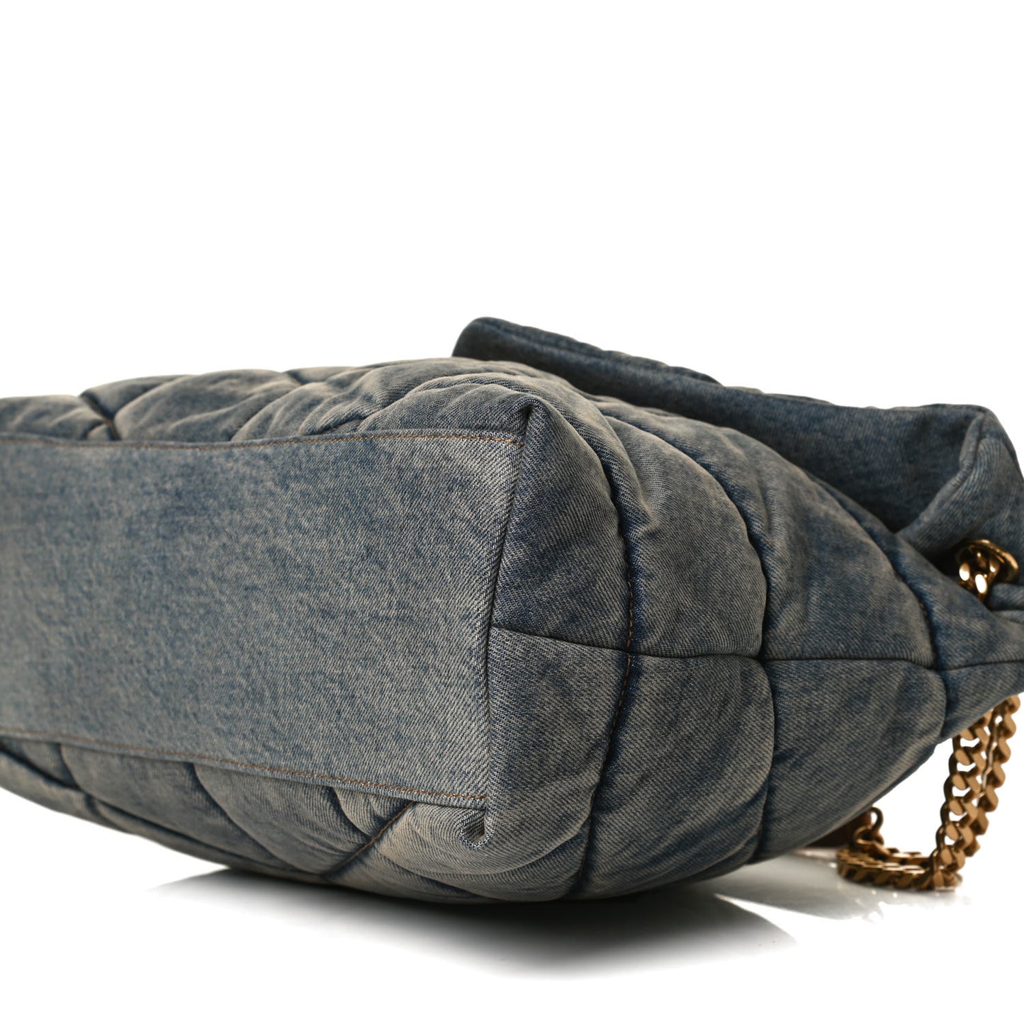Denim Quilted Medium Loulou Puffer Monogram Chain Satchel Blue Cinnamon