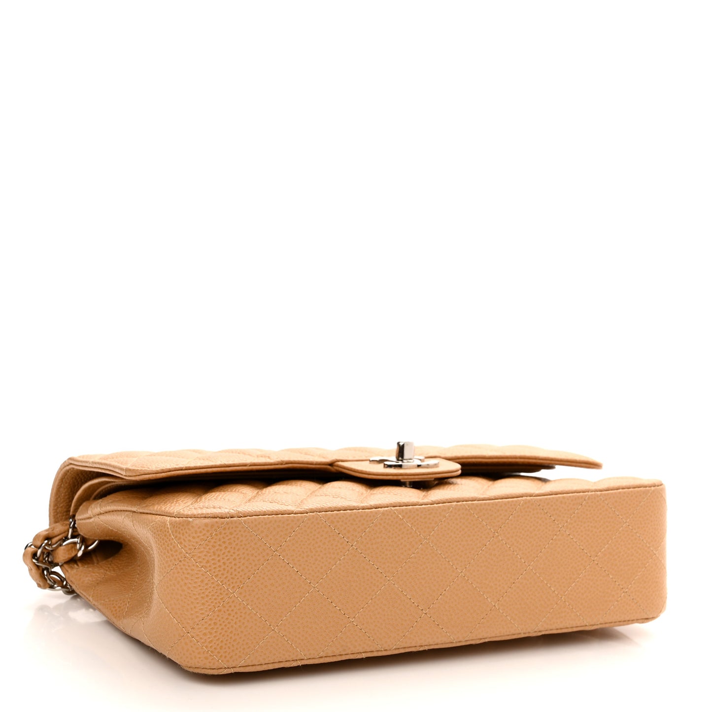 Caviar Quilted Medium Double Flap Beige