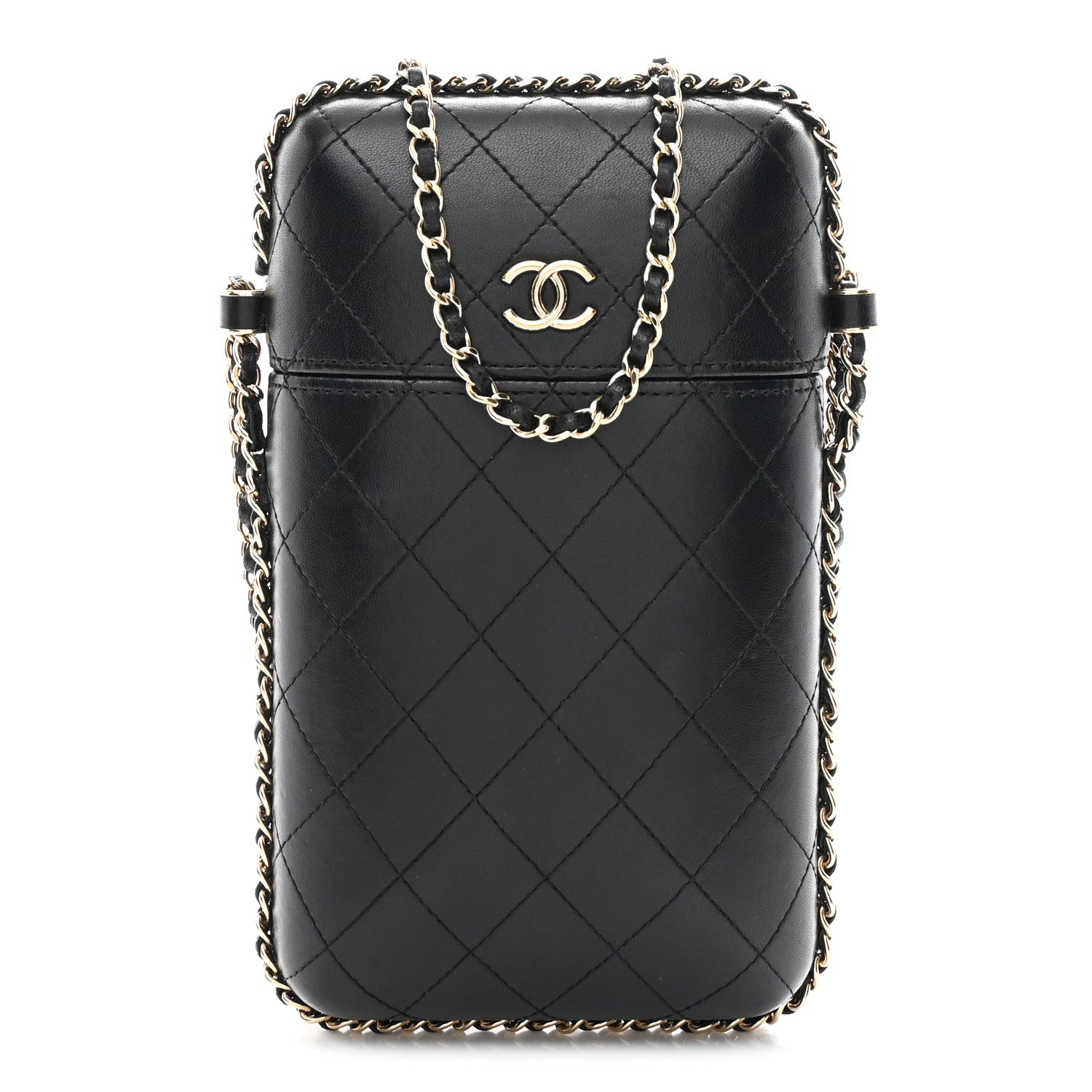 Chanel Lambskin Quilted Chain Around Phone Holder Black 1 of 10