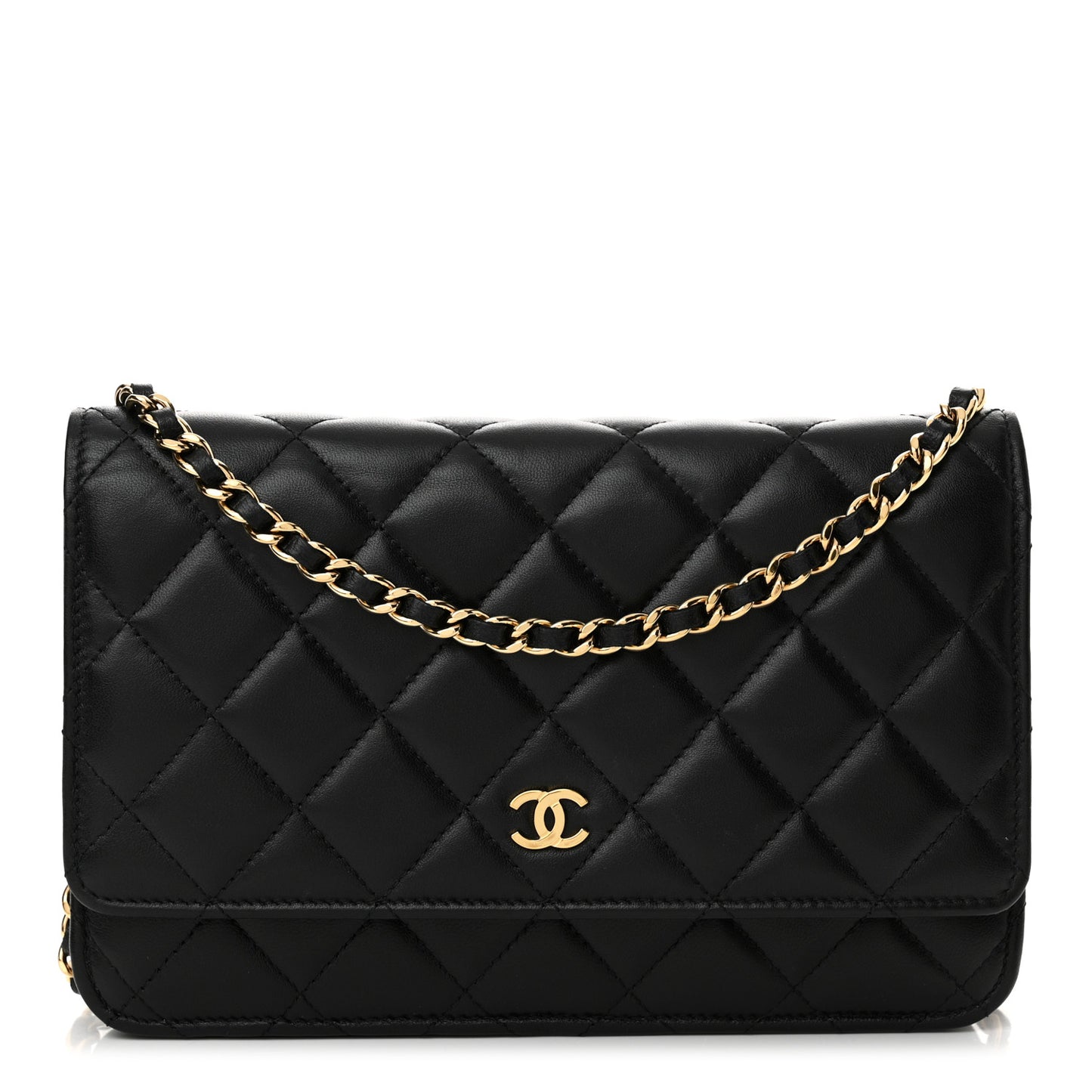 Lambskin Quilted Wallet On Chain WOC Black