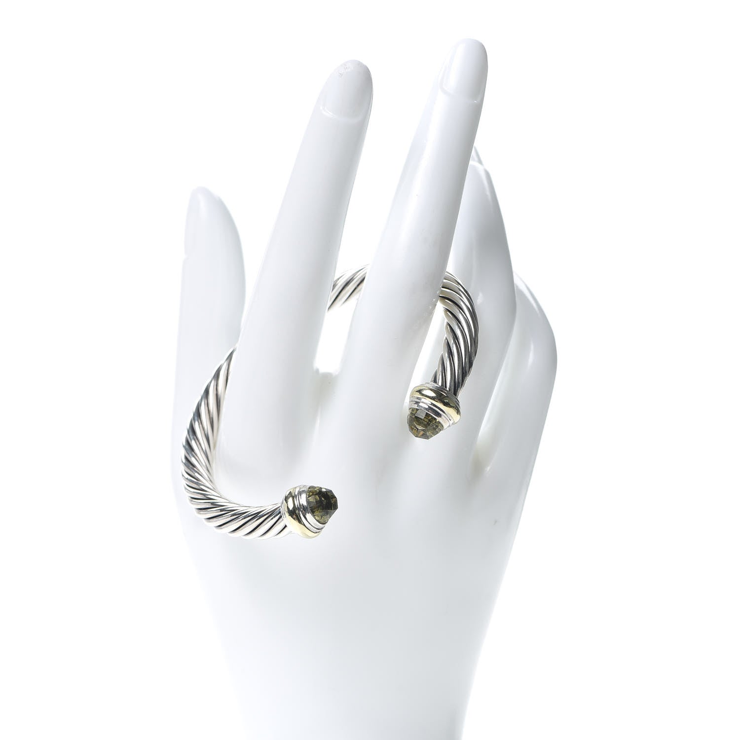 David Yurman Sterling Silver 14K Yellow Gold Prasiolite 7mm Cable Classics Bracelet 2 of 4
