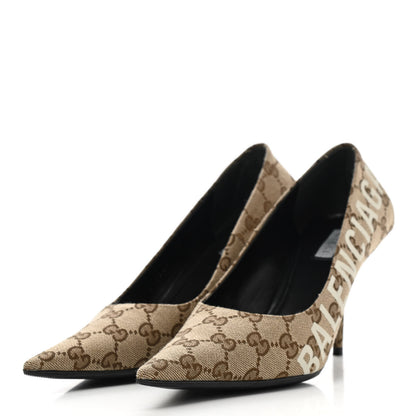 Balenciaga X GUCCI GG Monogram Square Knife 80mm Pumps 37.5 Beige Ebony 3 of 10