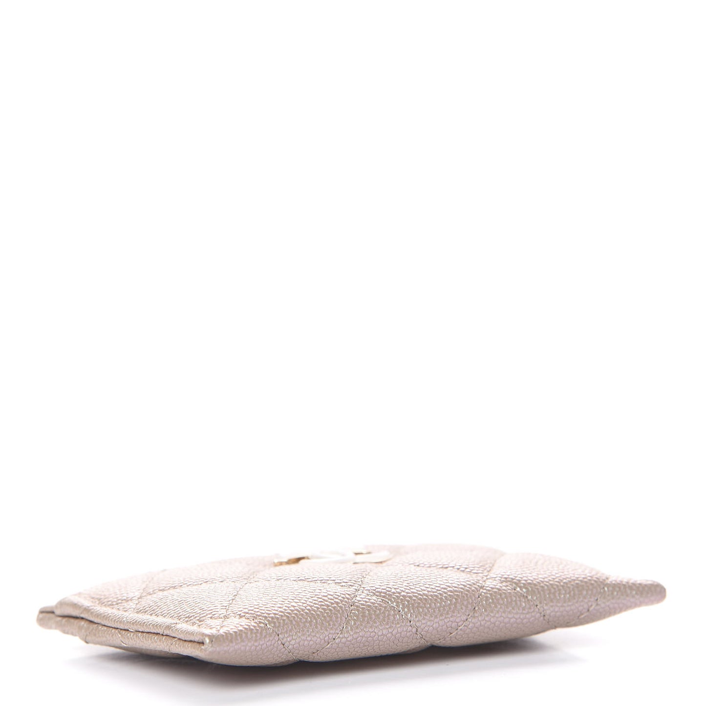 Iridescent Caviar Quilted Card Holder Beige
