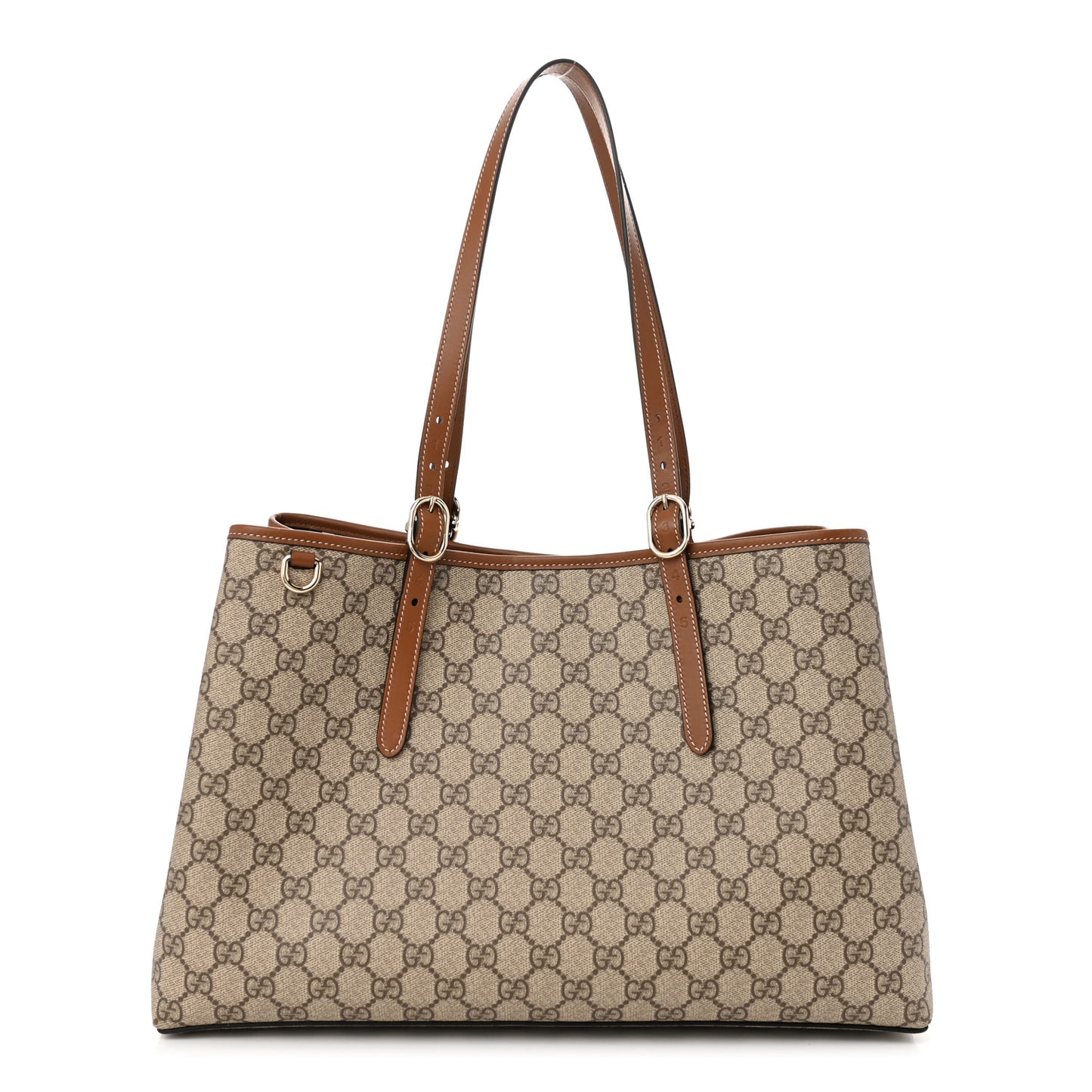 GG Supreme Monogram Emblem Large Tote Bag Beige Dark Brown