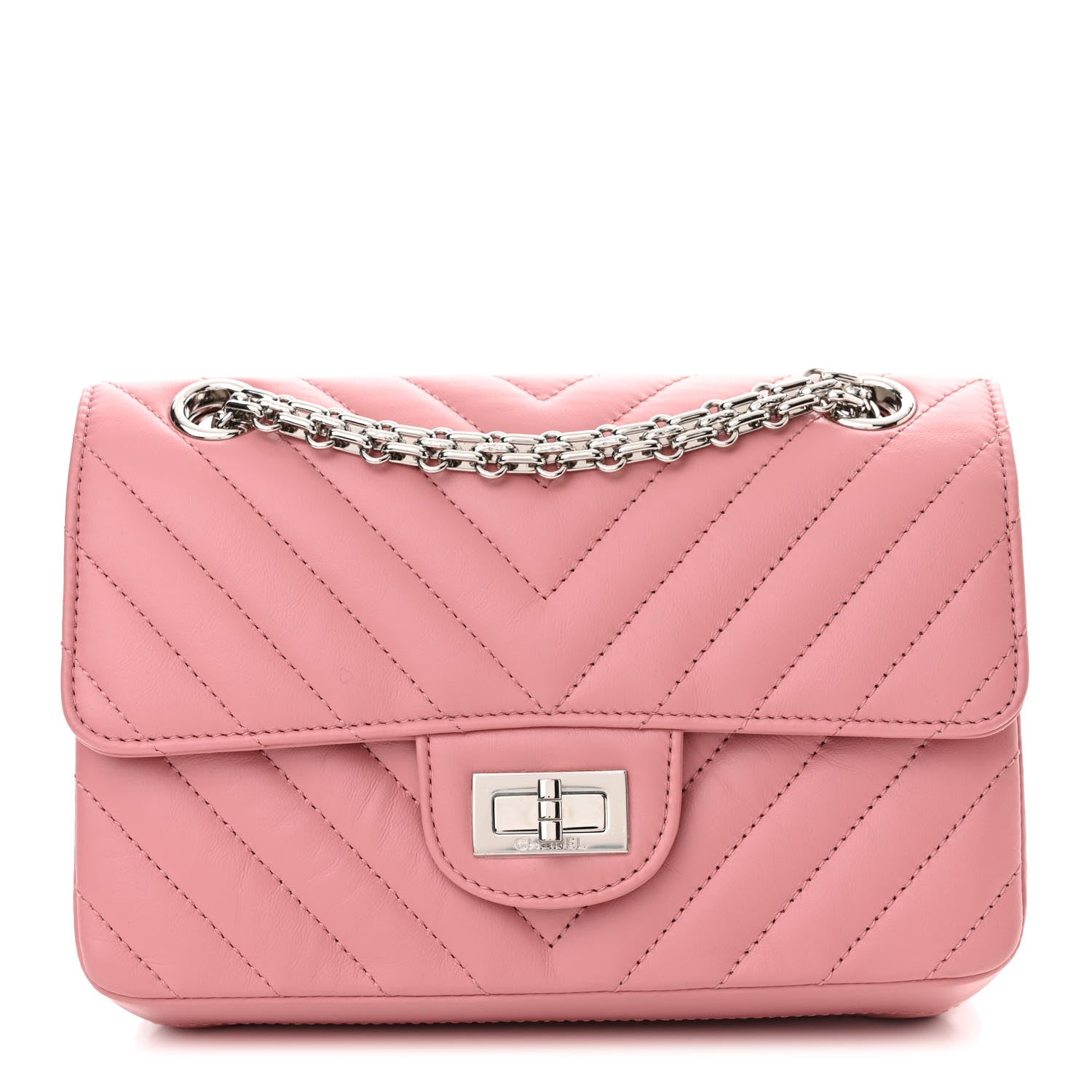 Chanel Aged Calfskin Chevron Quilted 2.55 Reissue Mini Flap Pink 1 of 12