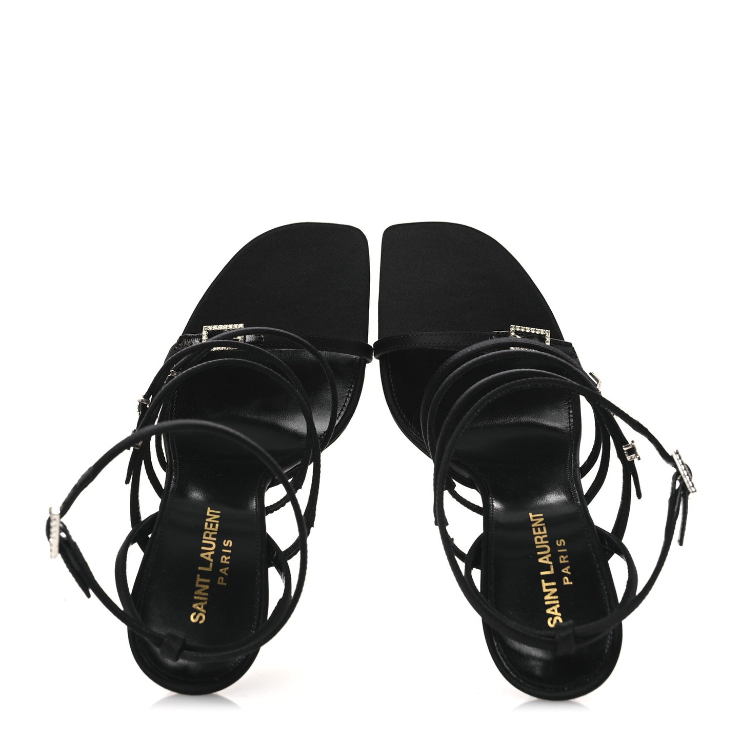 Crepe Satin Crystal Logo Jerry 110 Ankle Strap Sandals 37 Black