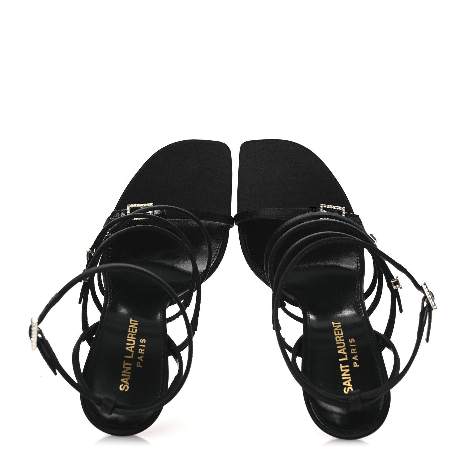 Saint Laurent Crepe Satin Crystal Logo Jerry 110 Ankle Strap Sandals 37 Black 2 of 11