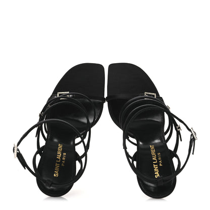 Saint Laurent Crepe Satin Crystal Logo Jerry 110 Ankle Strap Sandals 37 Black 2 of 11
