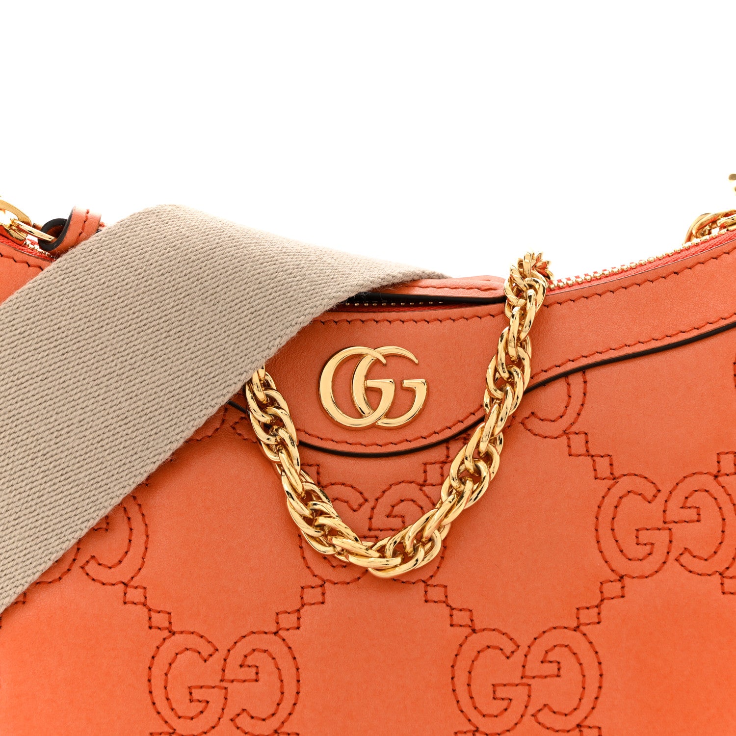 Gucci Calfskin GG Matelasse Chain Handbag Deep Orange Natural 8 of 10