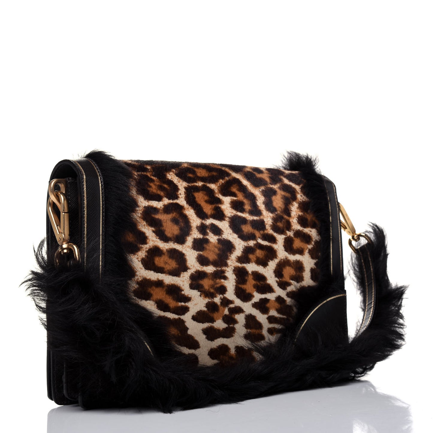 Calf Hair Leopard Print Shoulder Bag Avorio