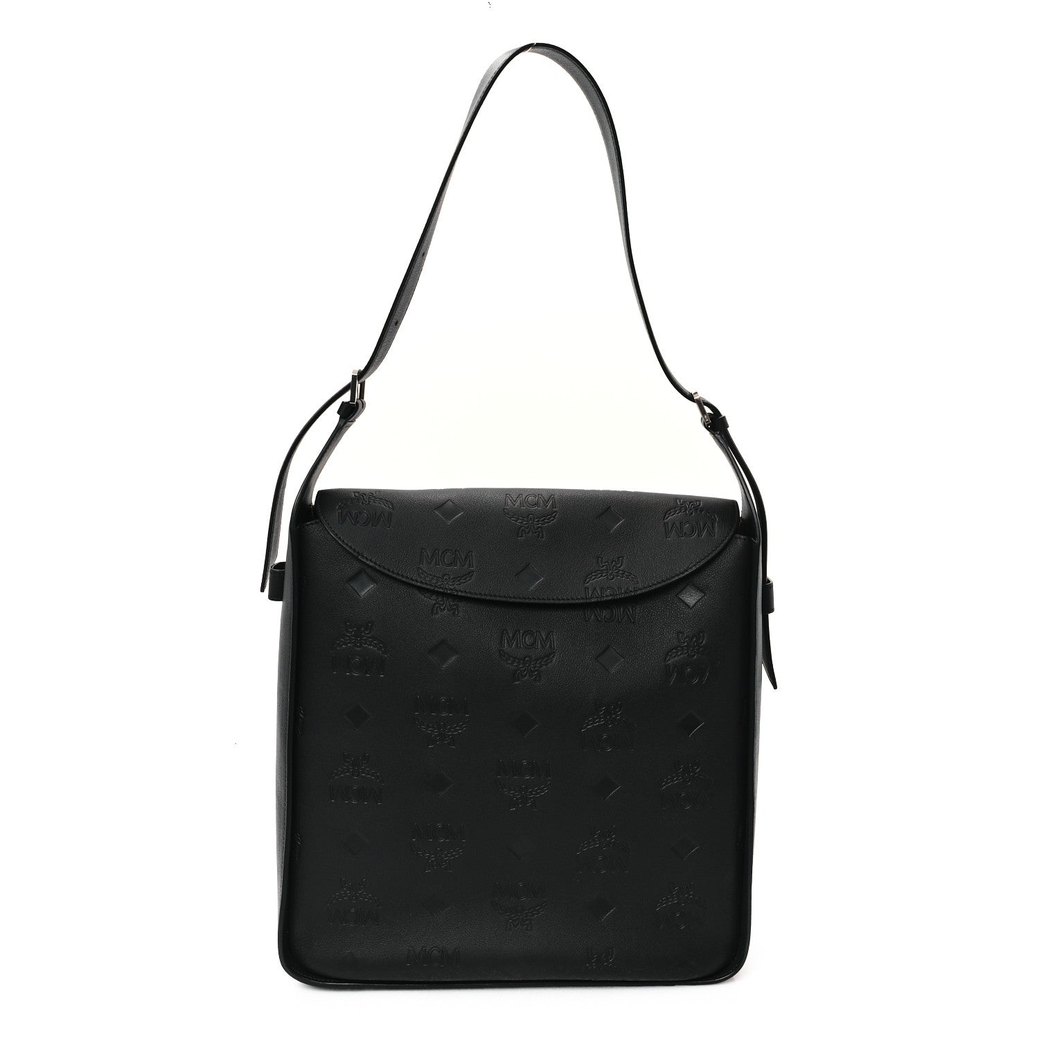 MCM Calfskin Ottomar Monogram Large Aren Flap Hobo Black 1 of 10