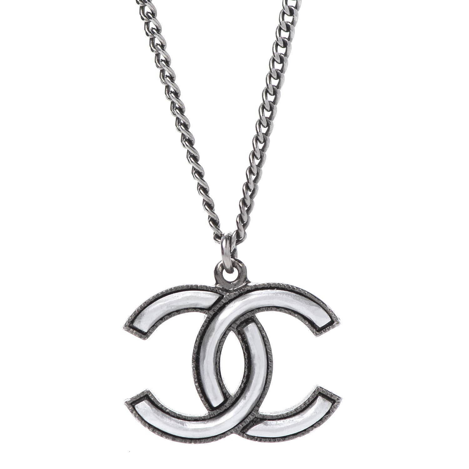 Chanel Ruthenium Enamel CC Necklace Silver 4 of 6