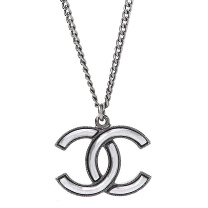 Chanel Ruthenium Enamel CC Necklace Silver 4 of 6