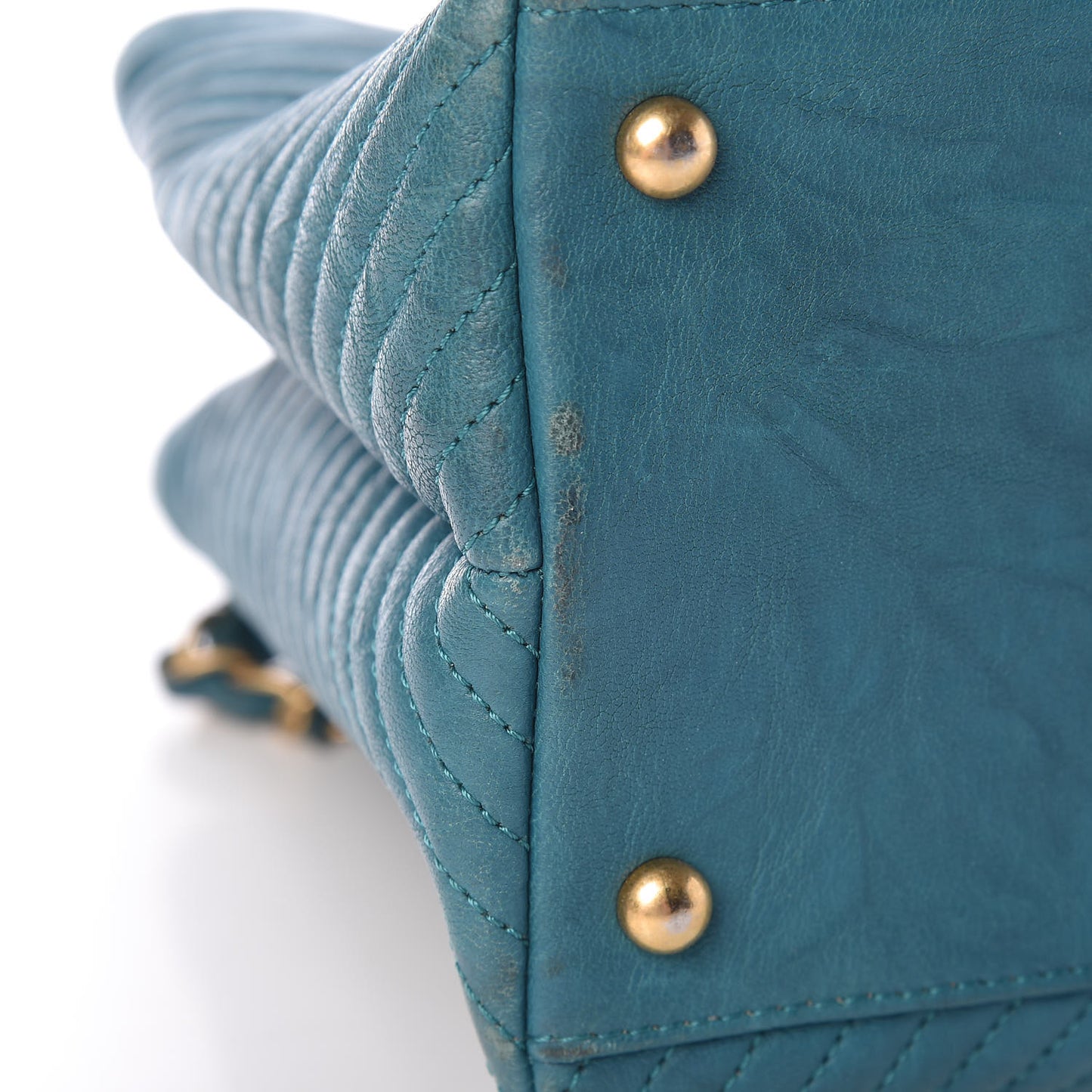 Wrinkled Lambskin Chevron Quilted Surpique Tote Turquoise