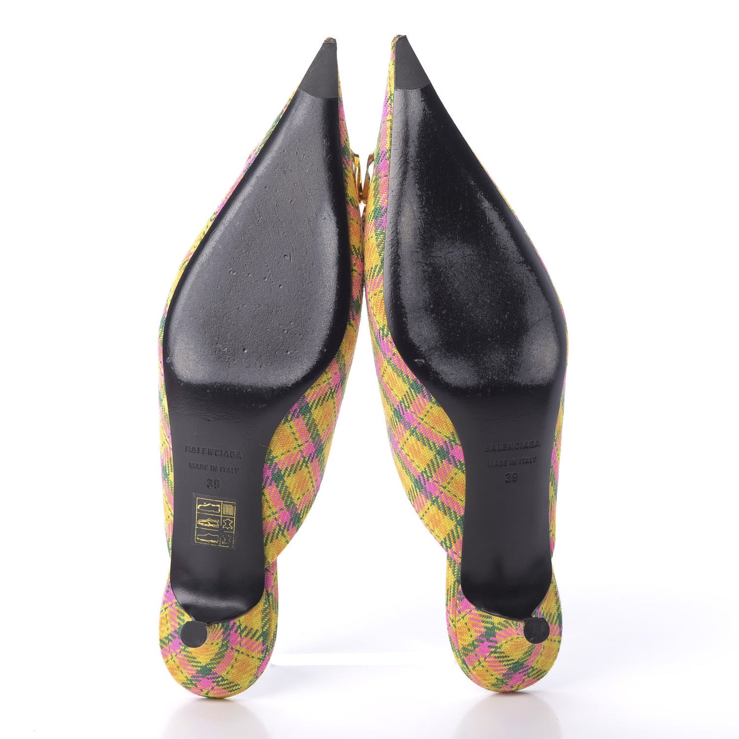 Tweed Plaid BB Knife Pointed Toe 40mm Mules 39 Jaune Rose Fluo