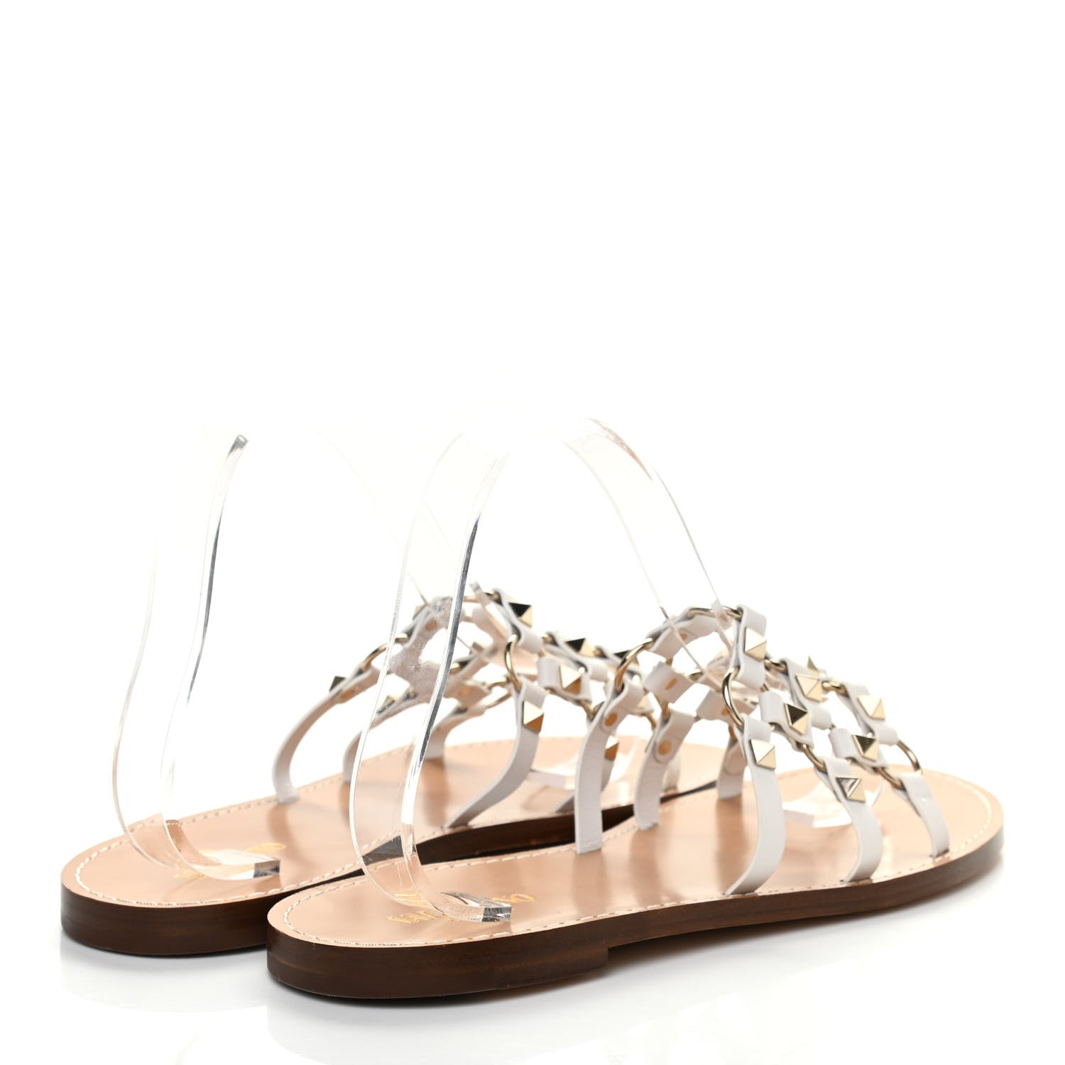 Valentino Garavani Calfskin Rockstud Linked Flat Slide Sandals 39.5 White 4 of 7