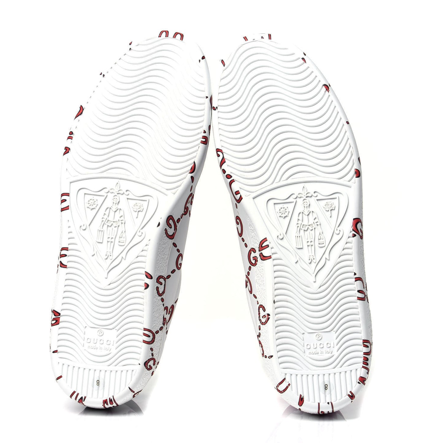 Calfskin GucciGhost Print Mens Ace Sneakers 8 White Hibiscus Red