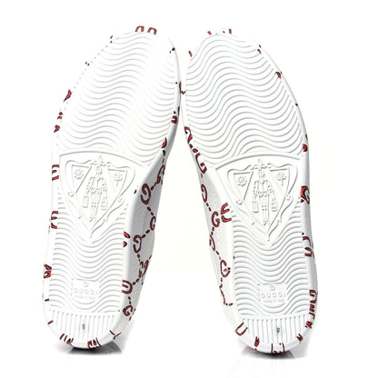 Gucci Calfskin GucciGhost Print Mens Ace Sneakers 8 White Hibiscus Red 10 of 11