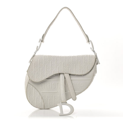 Christian Dior Calfskin Embossed Oblique Saddle Bag White 1 of 11