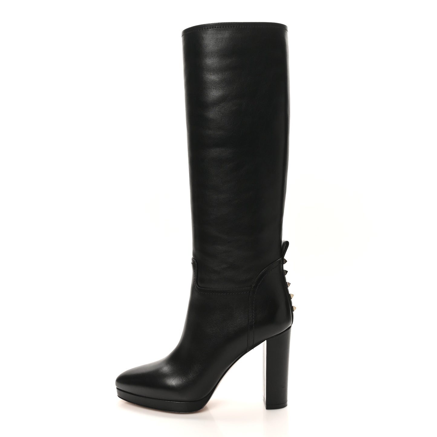 Calfskin Rockstud Knee High 100mm Platform Boots 38.5 Black