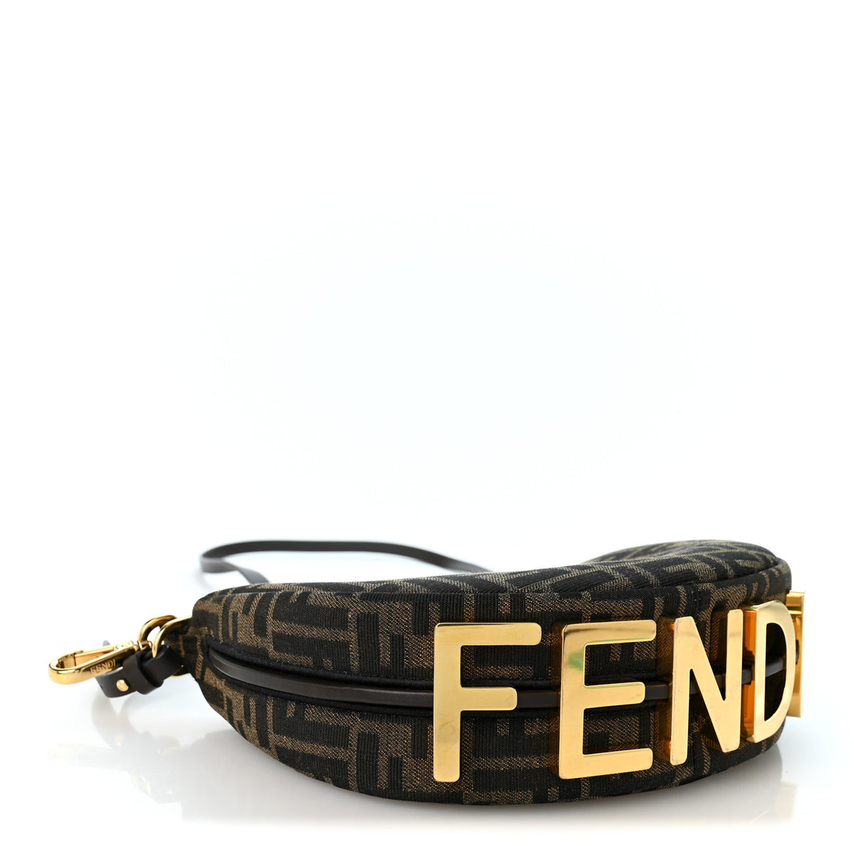 Fendi Fabric Jacquard Vitello Grace FF 1974 Mini Fendigraphy Hobo Bag Tobacco Moro Ebano 3 of 9