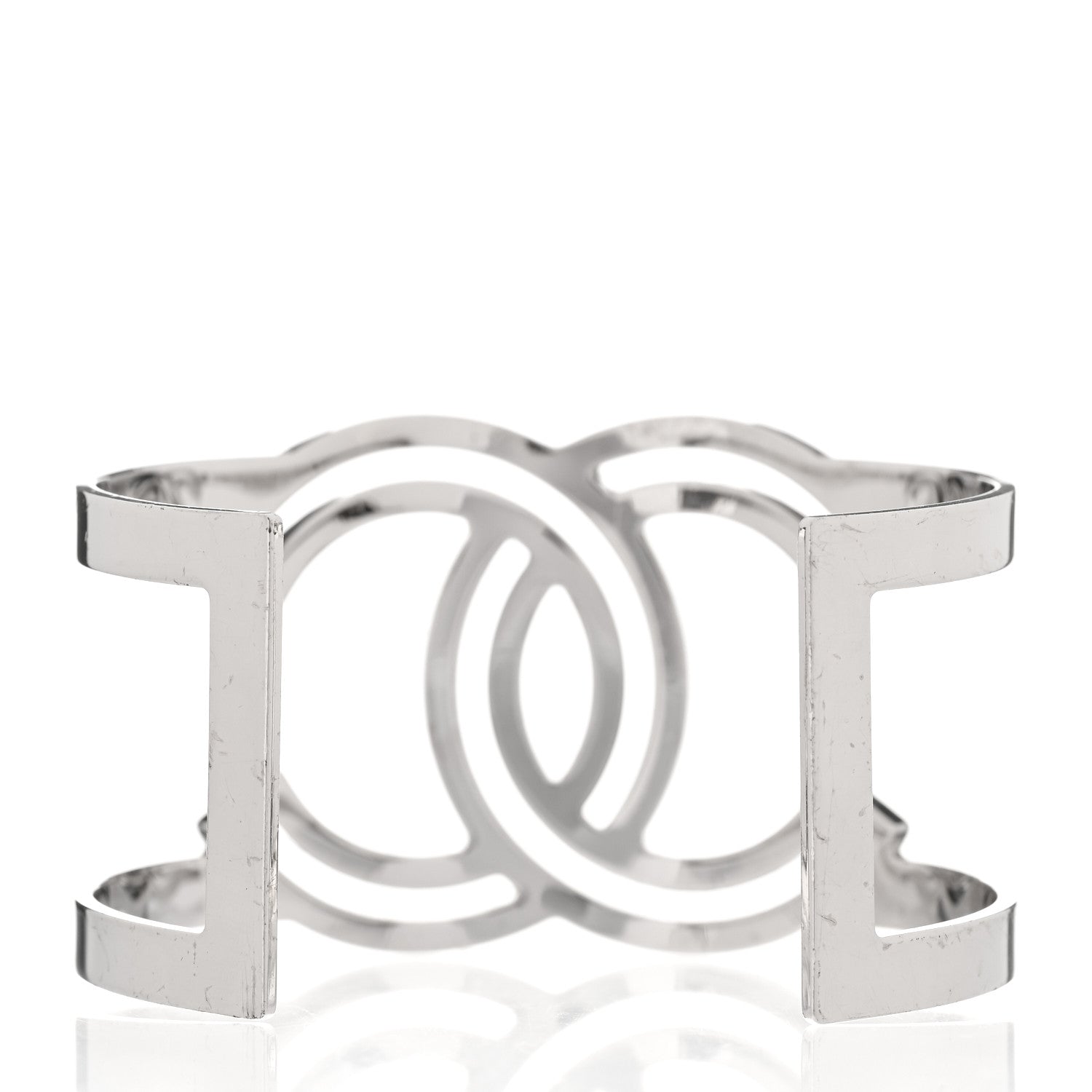 Chanel Metal Baguette Crystal CC Cuff Silver 3 of 6