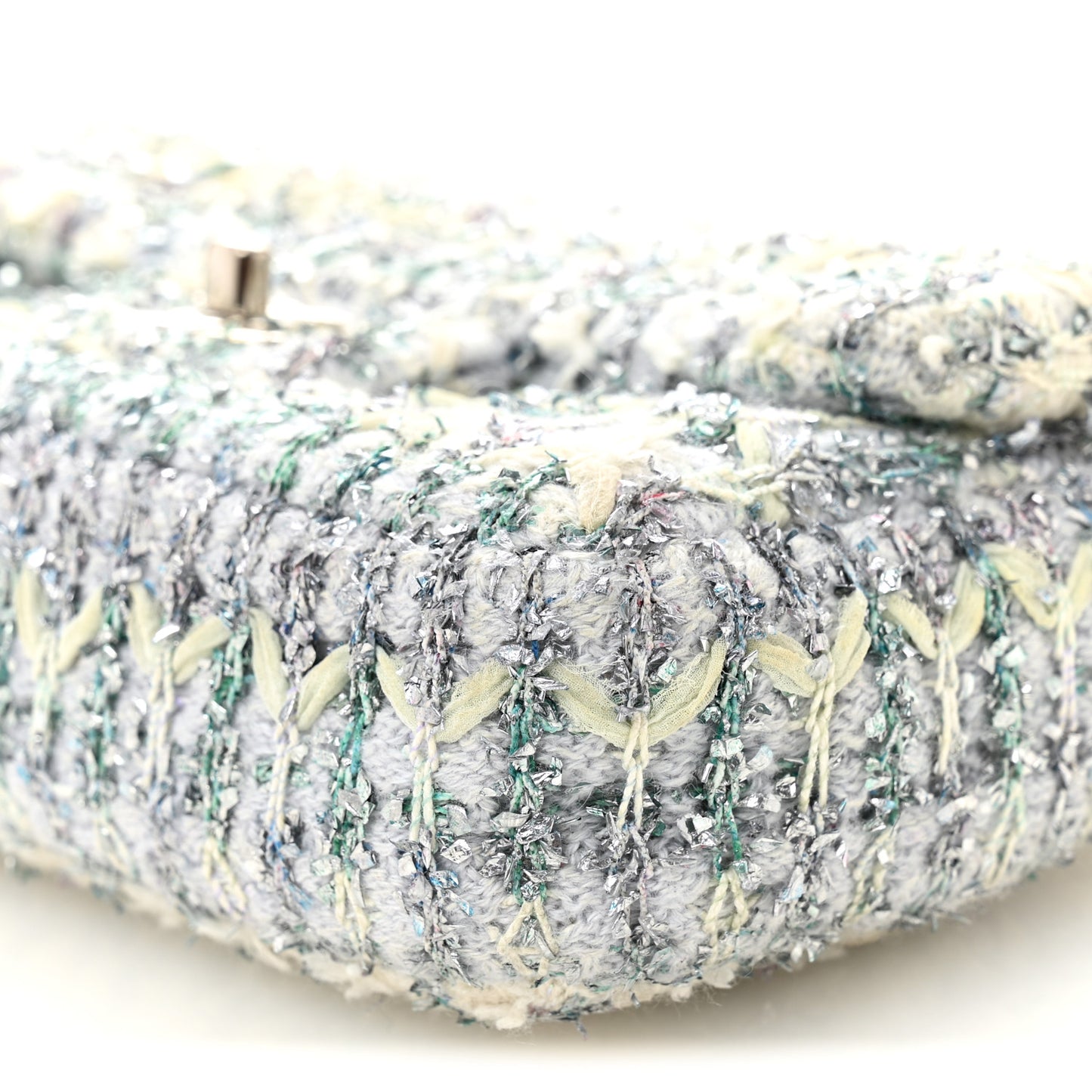 Tweed Quilted Mini Rectangular Flap Light Green Silver White