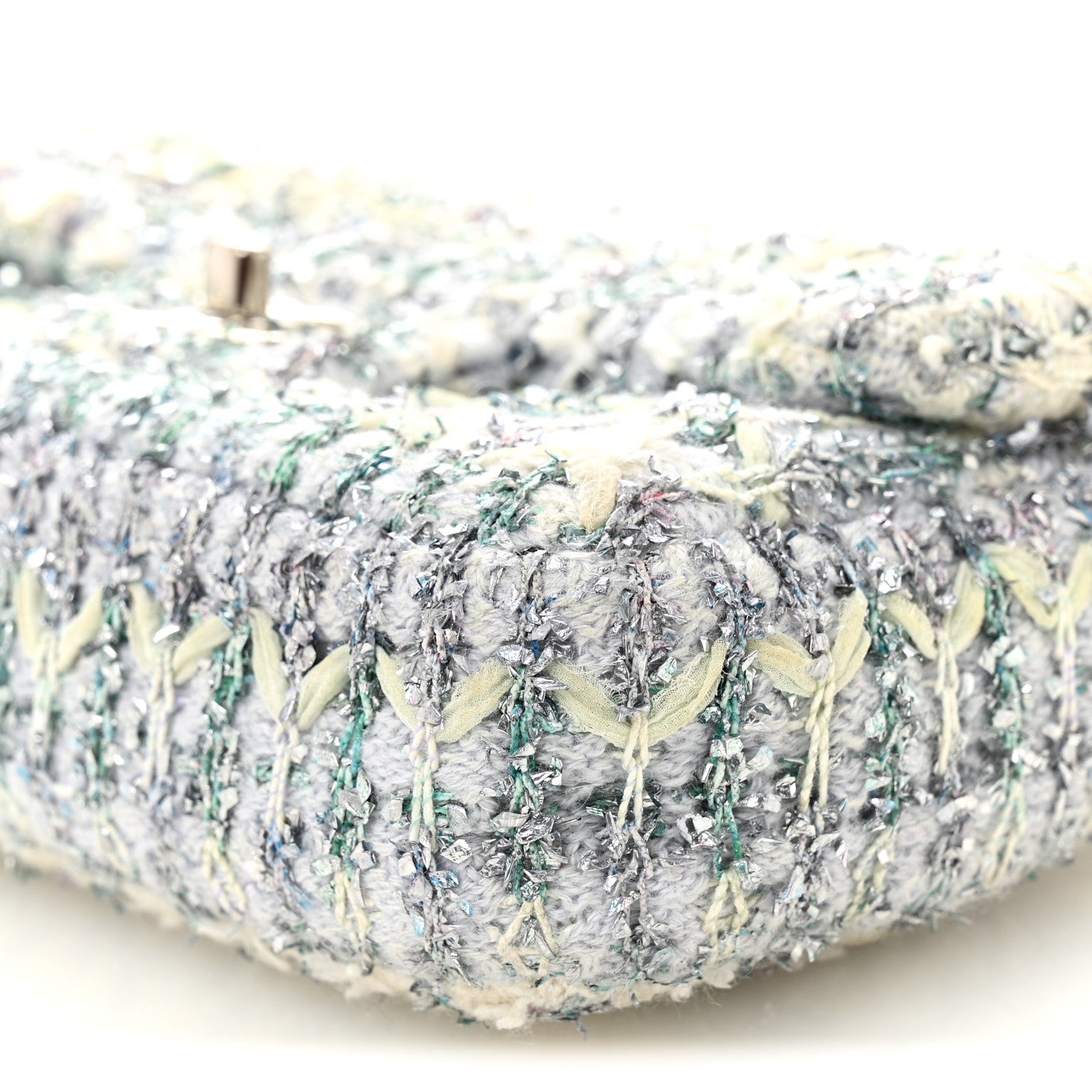 Chanel Tweed Quilted Mini Rectangular Flap Light Green Silver White 10 of 11