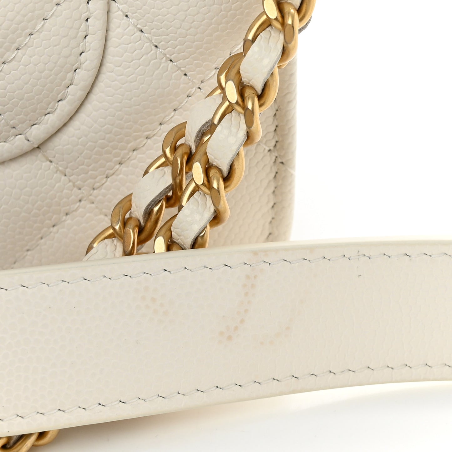 Caviar Quilted Twist Your Buttons Wallet On Chain WOC White