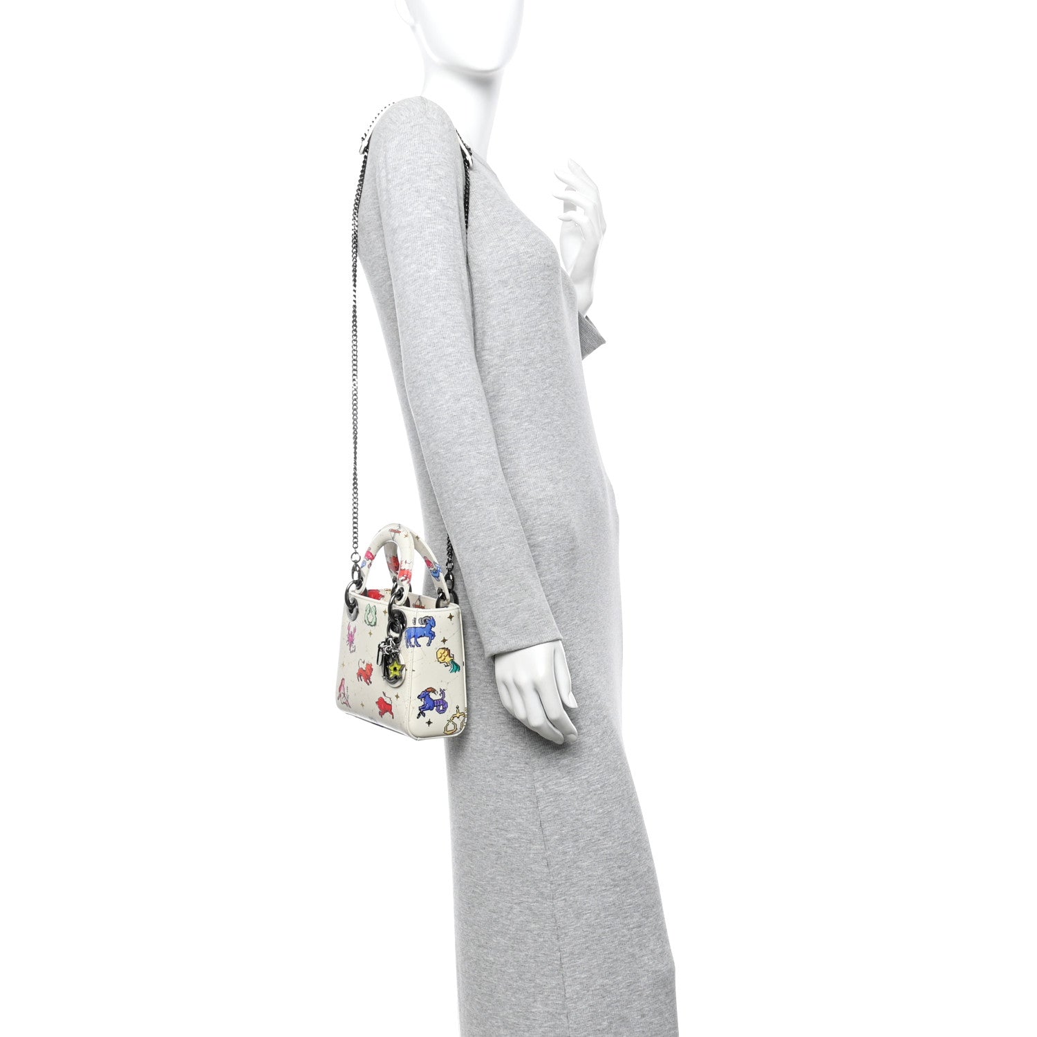 Christian Dior Calfskin Pixel Zodiac Mini Lady Dior White Multicolor 2 of 10
