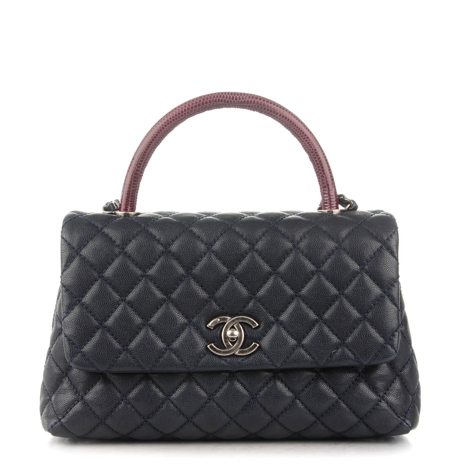 Chanel Caviar Lizard Quilted Small Coco Handle Flap Navy 1 of 9