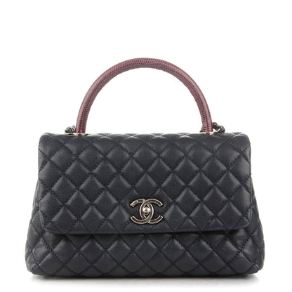 Chanel Caviar Lizard Quilted Small Coco Handle Flap Navy 1 of 9