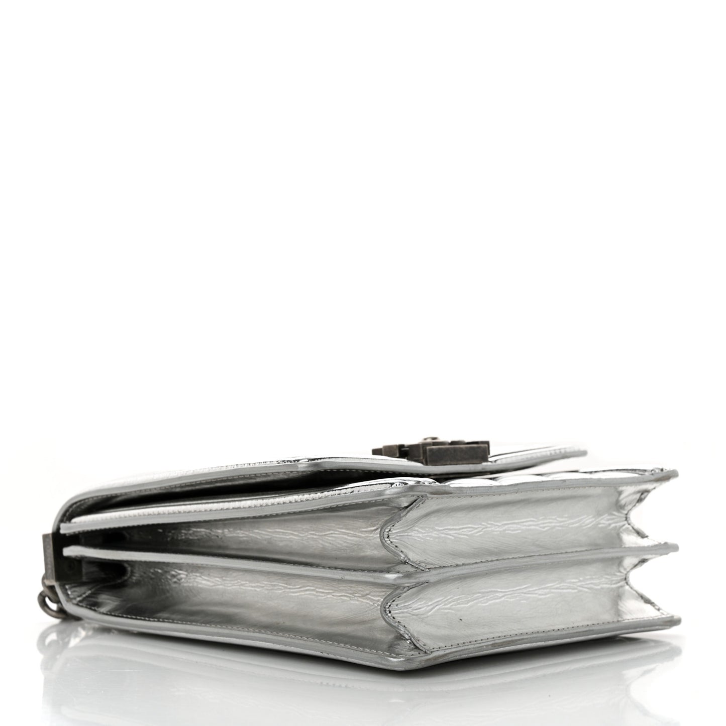 Metallic Goatskin Quilted North South Boy Flap Silver