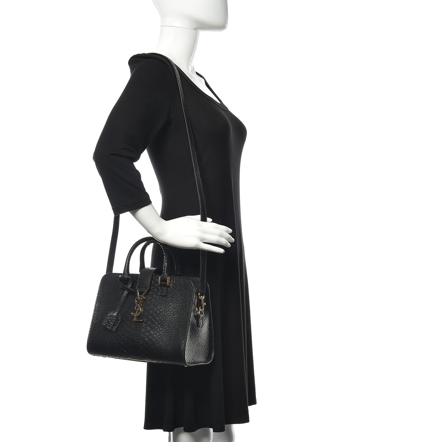 Python Calfskin Embossed Monogram Baby Cabas Black