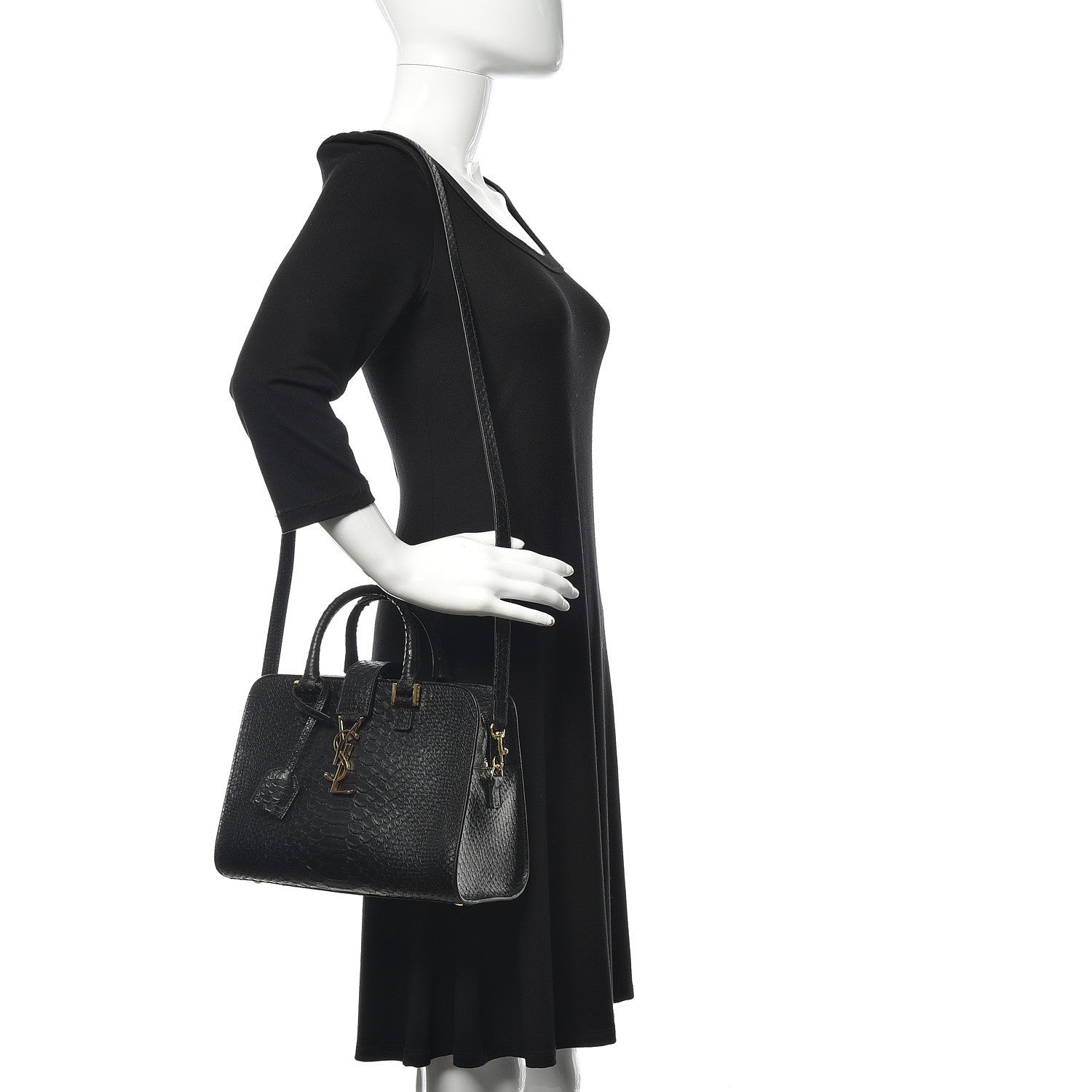 Saint Laurent Python Calfskin Embossed Monogram Baby Cabas Black 2 of 9