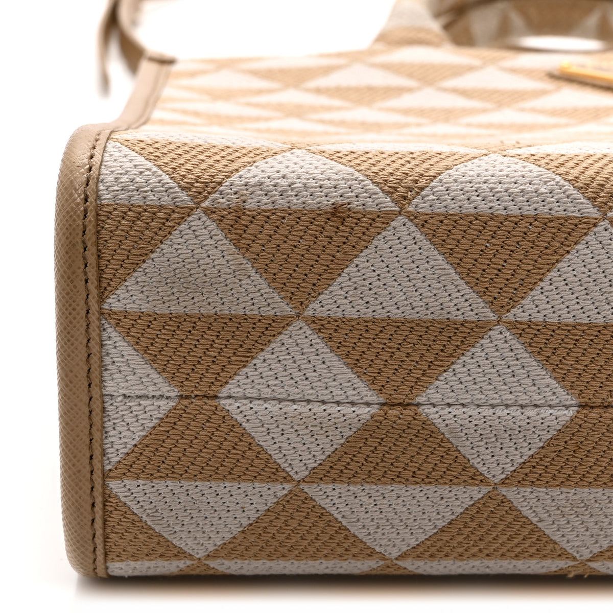 Jacquard Saffiano Triangolo Symbole Embroidered Small Tote Corda Talco
