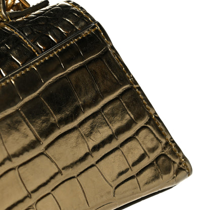 Balenciaga Metallic Calfskin Crocodile Embossed Hourglass Top Handle Bag XS Gold 14 of 14
