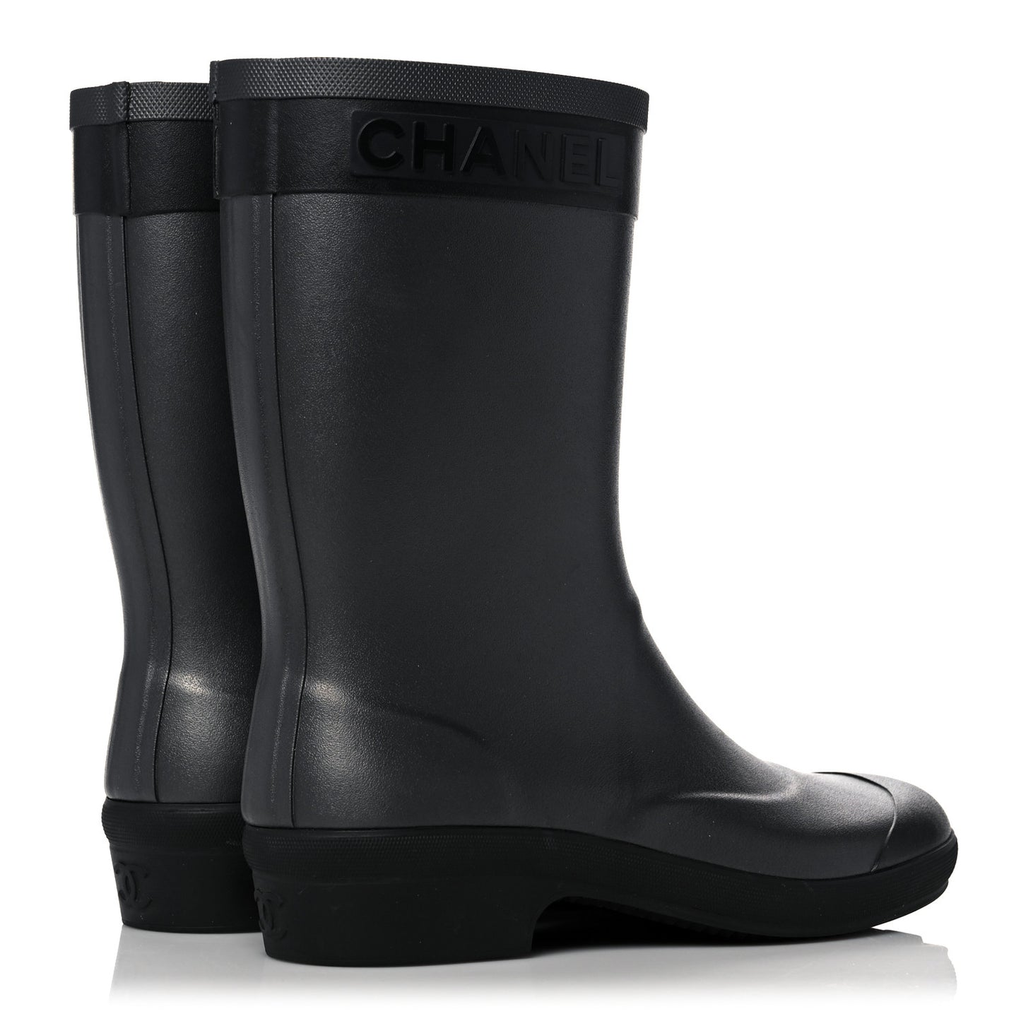 Rubber Logo Short Rain Boots 37 Black Silver